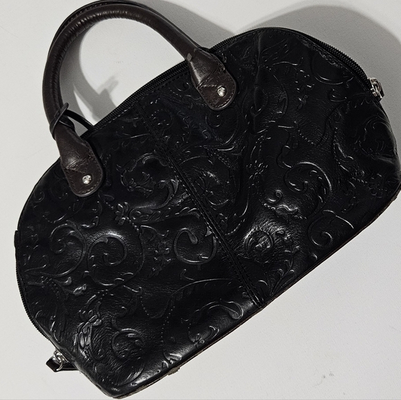 TIGNANELLO Beautiful Embossed Leather Handbag Purse Brown Vintage Shoulder Bag - Picture 1 of 6